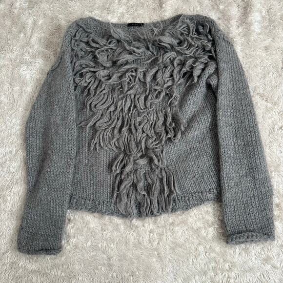 KKIBO Baby Alpaca Gray Fringe Knit Boatneck Sweater S/M - Picture 1 of 8